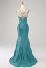 Load image into Gallery viewer, Stunning Mermaid Spaghetti Straps Dark Green Corset Prom Dress with Split Front