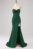 Load image into Gallery viewer, Stunning Mermaid Spaghetti Straps Dark Green Corset Prom Dress with Split Front