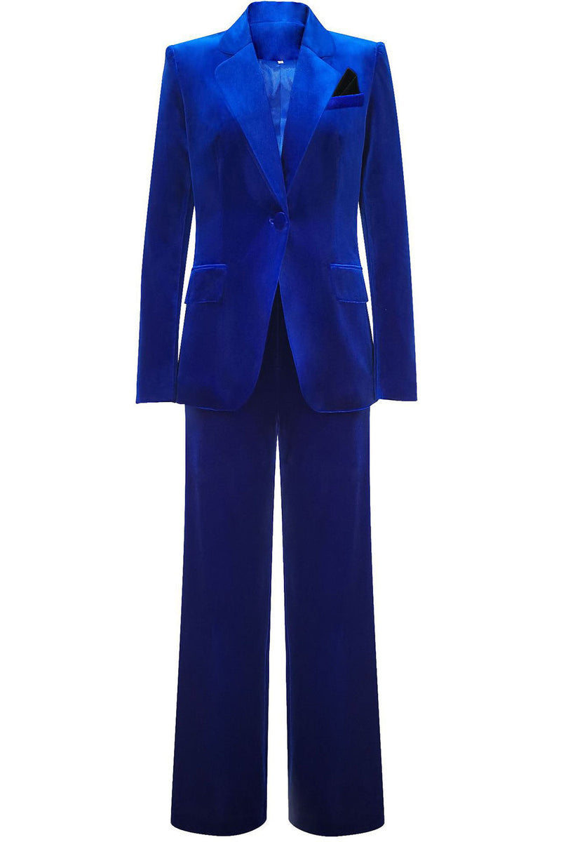 Dress Womens Velvet Trouser Suit Uk ZAPAKA Pieces Royal Blue