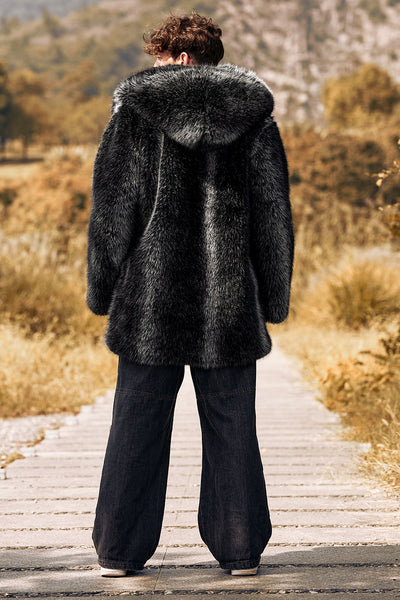 Zapaka Men's Black Coat Puffy Long Sleeve Hooded Faux Fur Winter Zapaka Men's Black Coat Puffy Long Sleeve Hooded Faux Fur Winter