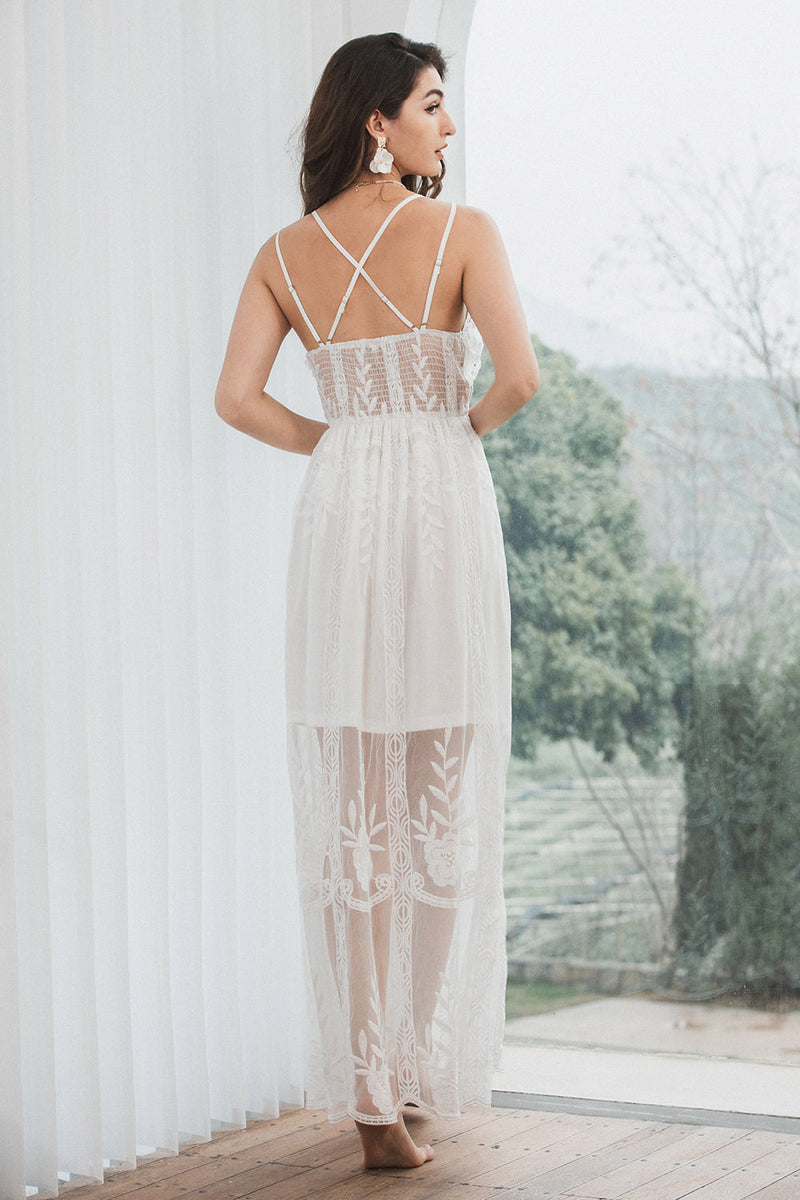 Load image into Gallery viewer, Spaghetti Straps Lace White Graduation Dress