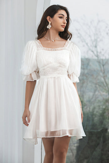 Tulle White Graduation Dress with Lace-up Back