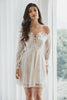 Load image into Gallery viewer, Off the Shoulder Lace White Graduation Dress with Long Sleeves