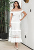 Load image into Gallery viewer, White Tiered Long Boho Graduation Dress with Lace