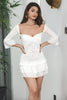 Load image into Gallery viewer, Bodycon Pleated Long Sleeves Short White Graduation Dresss