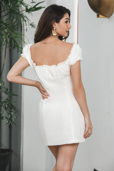 Sheath Single Breasted Lace-Up White Graduation Dress With Puff Sleeves