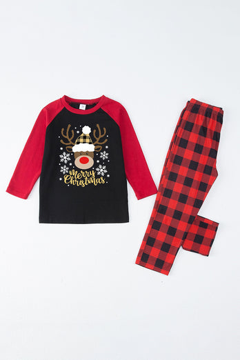 Red Plaid Christmas Family Print Pajamas Sets with Dog