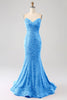 Load image into Gallery viewer, Fuchsia Sweetheart Neck Sequined Mermaid Prom Dress With Sweep Train