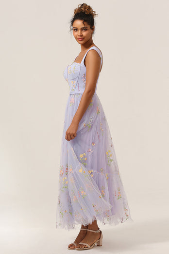 A Line Sweetheart Lavender Long Prom Dress with Embroidery