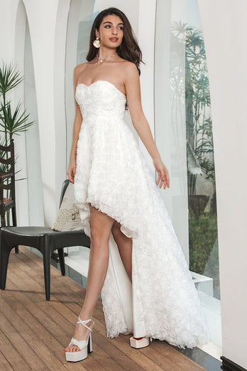 White High Low Flower Sweetheart Graduation Cocktail Dress