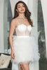 Load image into Gallery viewer, White A-Line Short Ruffled Graduation Dress with Lace