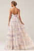 Load image into Gallery viewer, Lavender Flower Princess Spaghetti Straps Tiered Prom Dress with Pleated