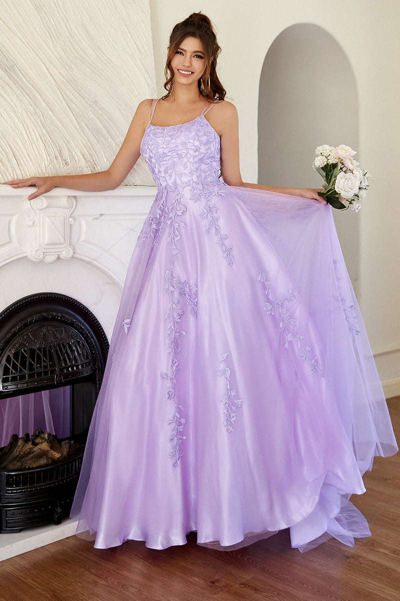 ZAPAKA Women Lavender Prom Dress Purple Tulle Aline Spaghetti Straps