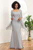 Load image into Gallery viewer, Grey Square Neck Mermaid Bridesmaid Dress
