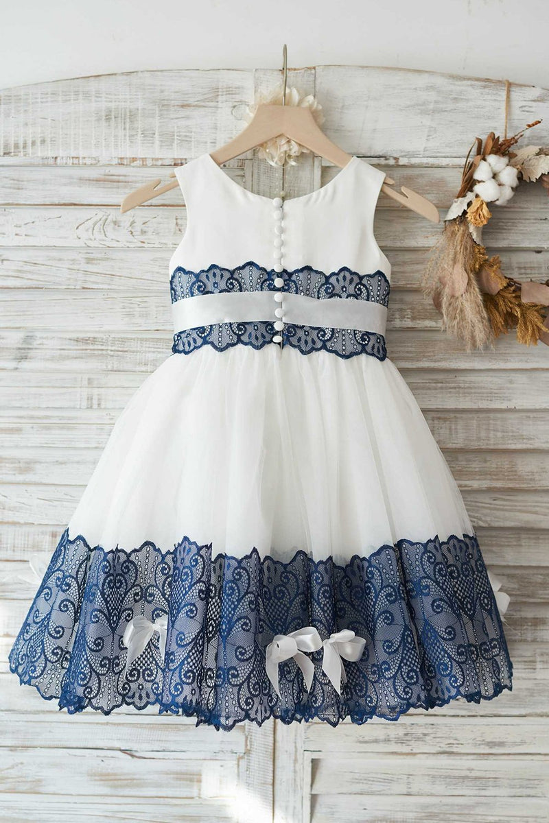 Navy and white 2024 flower girl dress