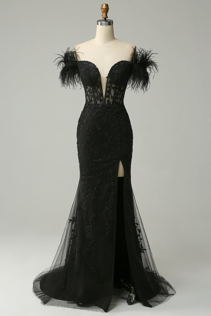 Black feather hot sale ball gown