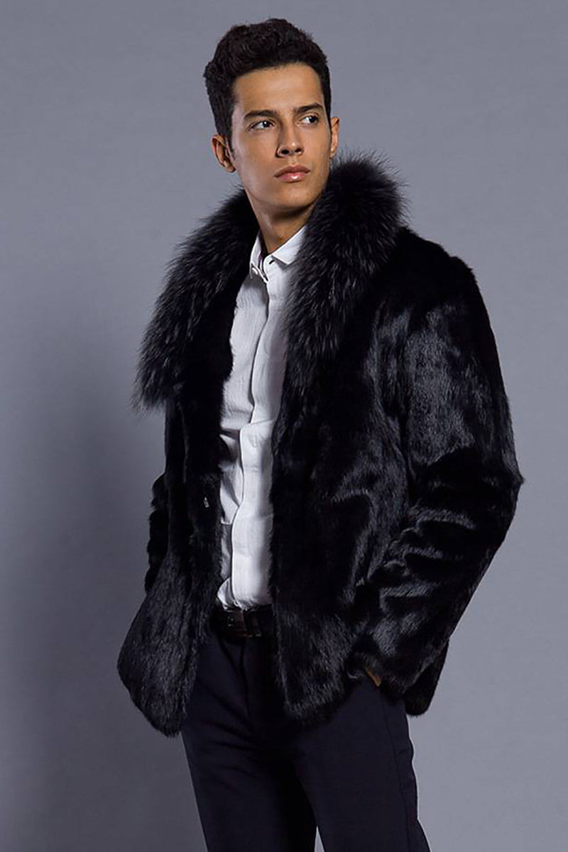 Mens faux fur coat cheap black