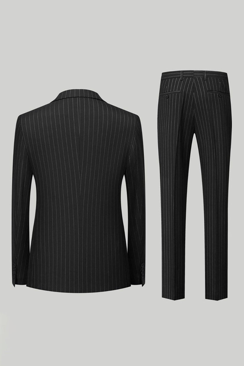 ZAPAKA Black 2 Piece Men Suits Peak Lapel Silm Fit Striped Formal