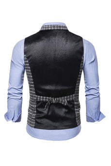 Check Single Breasted Peak Lapel Men's Suit Vest