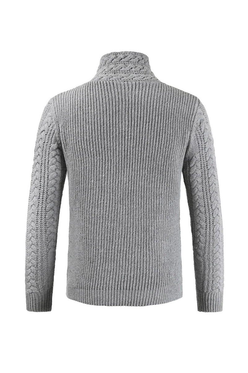 Load image into Gallery viewer, Grey Men&#39;s Casual High Neck Buckle Knitted Pullover Sweater