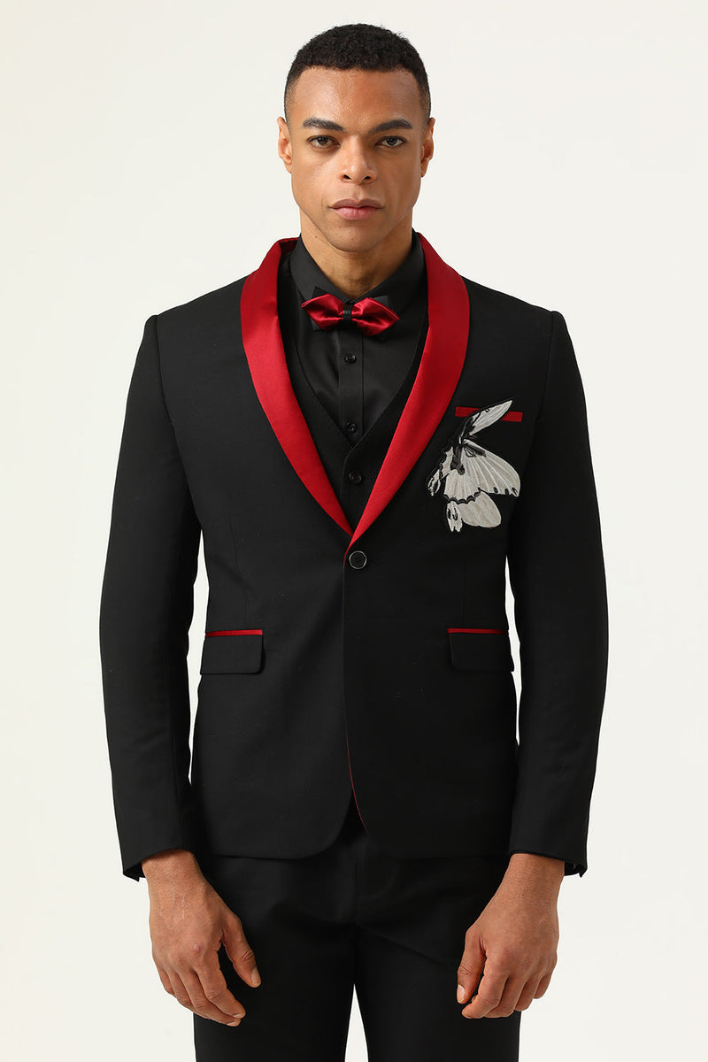 red dress shirt with black bow tie Boys Red & Black Shawl Tuxedo Suit