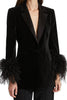 Load image into Gallery viewer, Black Velvet Peak Lapel Women Coat with Feathers