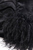 Load image into Gallery viewer, Black Velvet Peak Lapel Women Coat with Feathers