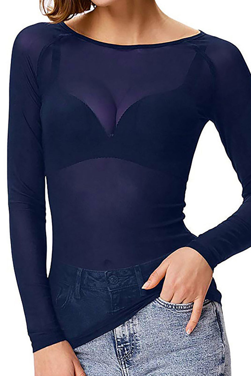 Load image into Gallery viewer, Black Mesh Long Sleeve See-Through Bottoming Shirt