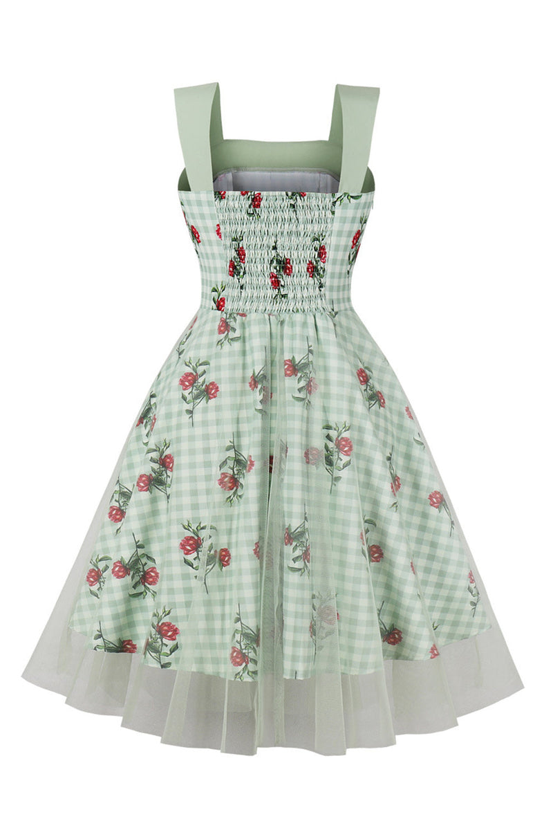 Checkered Green 1950s Dress with Bow