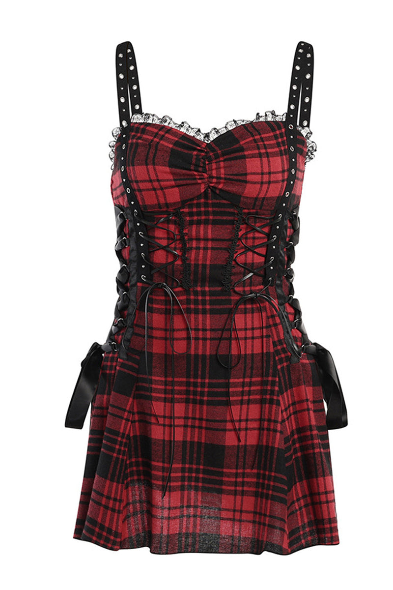 Red plaid hot sale spaghetti strap dress