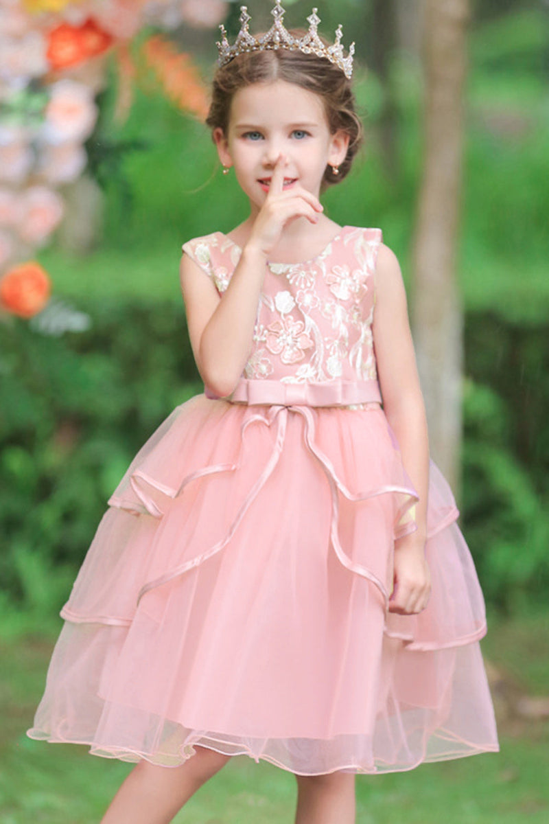 Pink Flower Girl Dress Beading Girl Pageant Party Prom Ball Gown