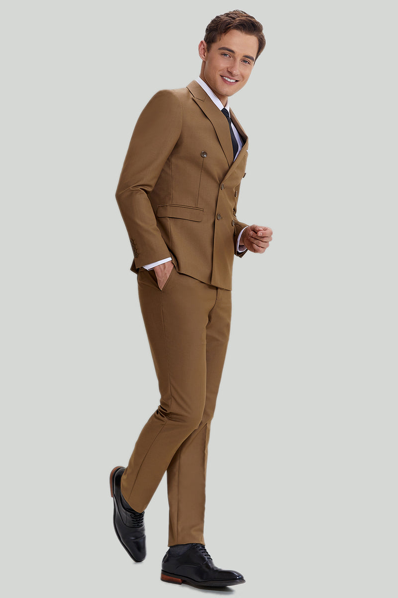 Mens slim store fit khaki suit