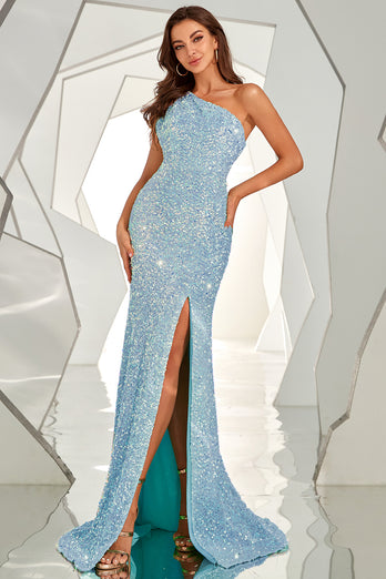 Yellow One Shoulder Sequined Mermaid Prom Dress