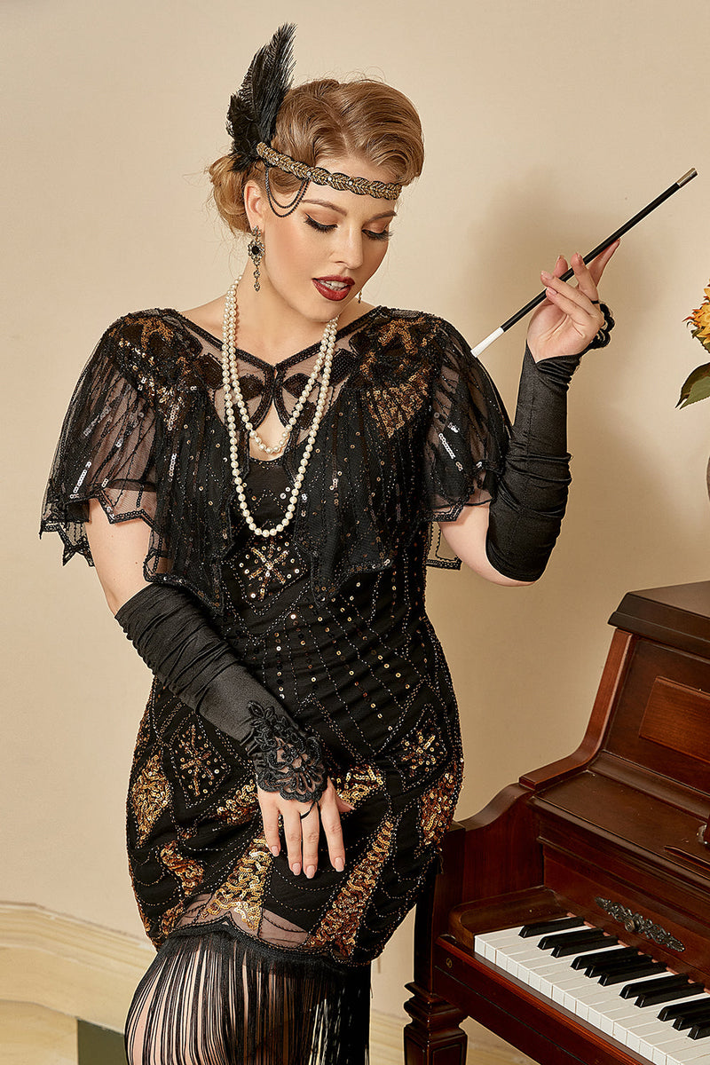 Flapper Dress Flapper Accessories Set Dark Green Sequins Fringed 1920s Dress With Accessories Set