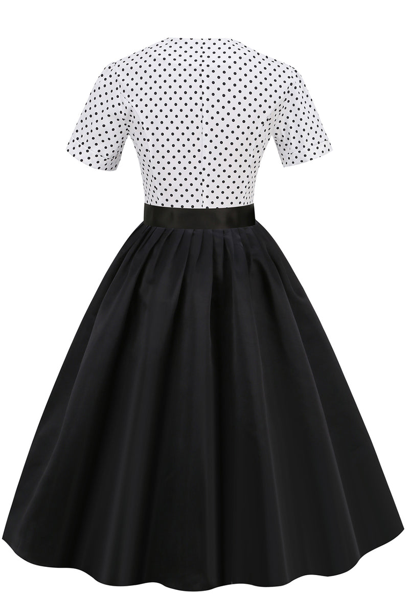 Tatyana Sheila Retro 2024 1950's Black White Polka Dot Deep Plunge Pinup Swing Dress