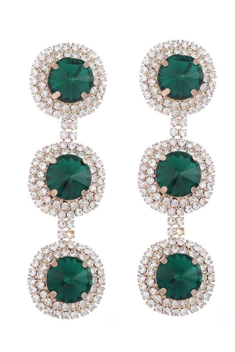 Zapaka Women Green Long Earrings Rhinestones Fashion Accessories