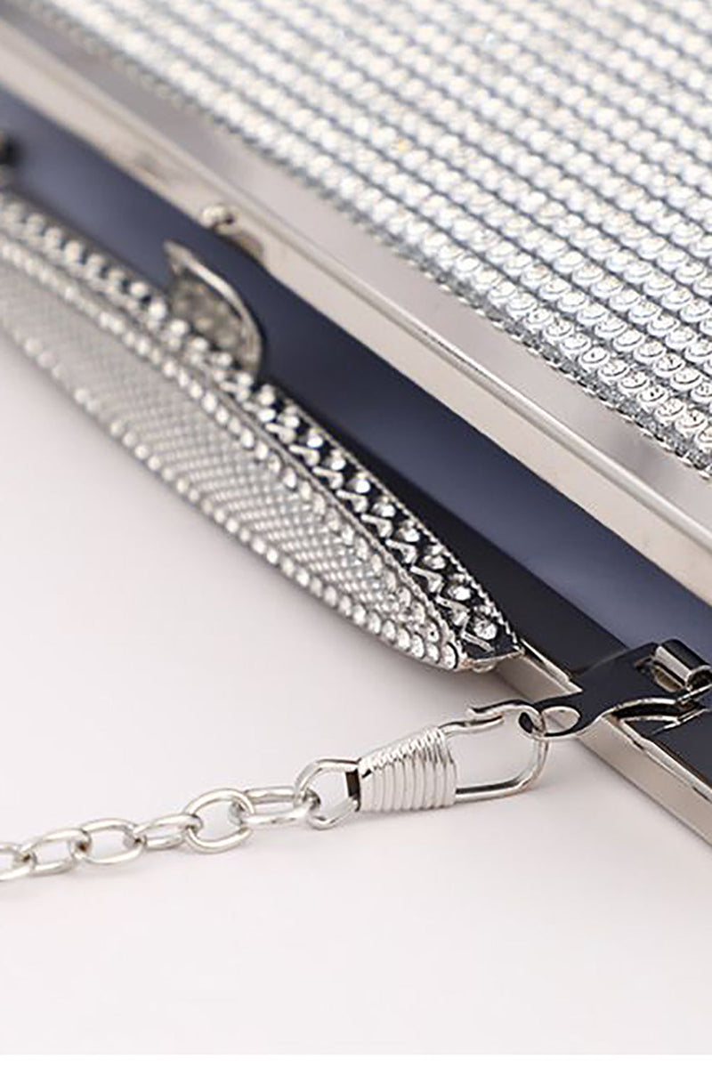 Silver evening bag sales with rhinestones