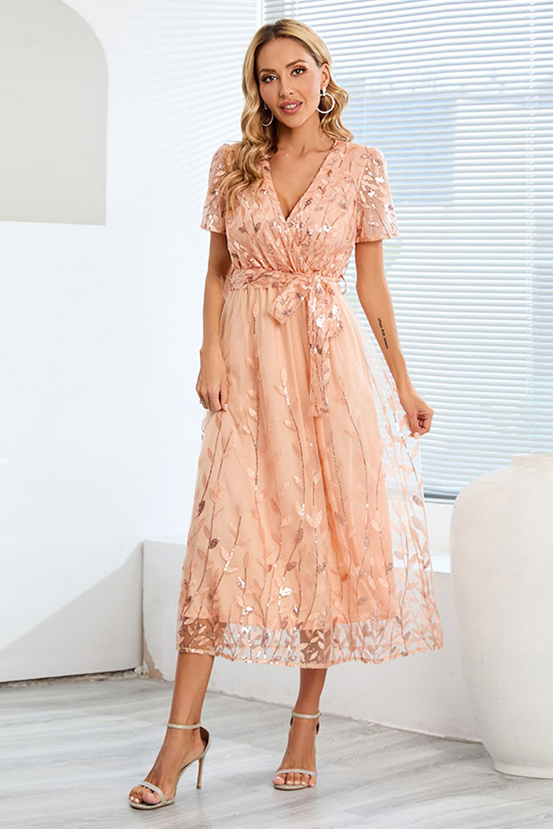 A Line Blush Casual Dress with Short Sleeves