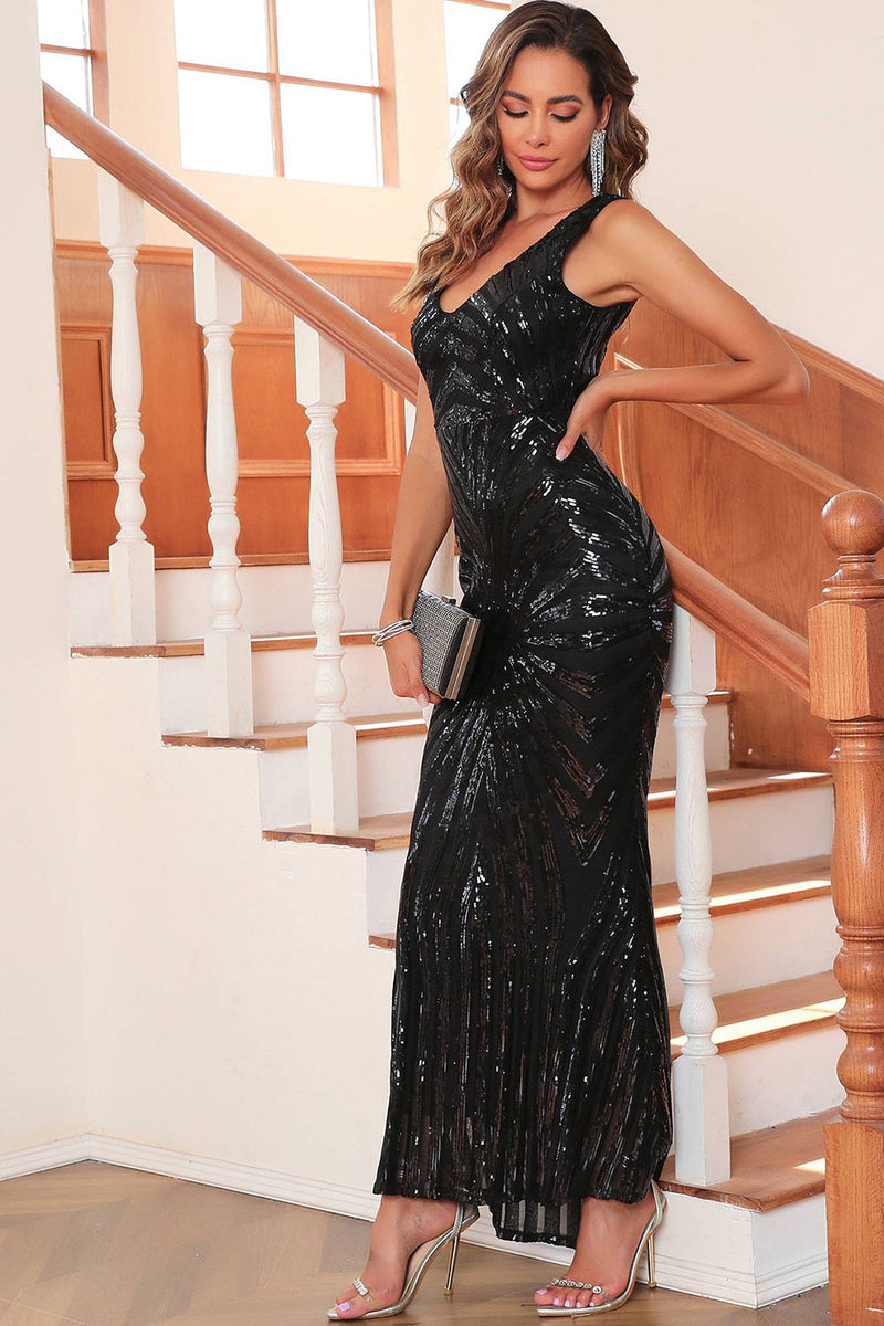 Long black sequin outlet evening dress