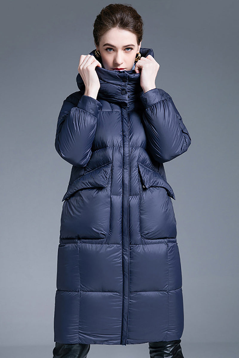 Winter Coats Down Parka Womens Uk ZAPAKA Women Navy Long Winter