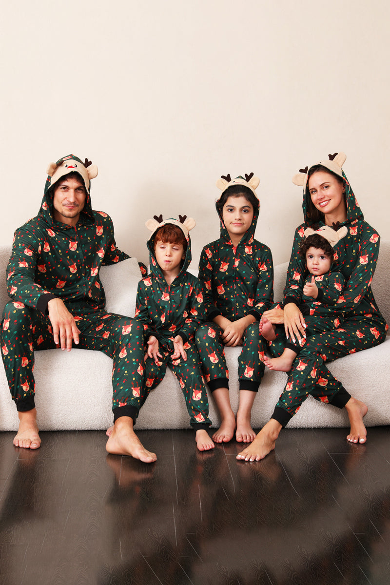 Load image into Gallery viewer, Dark Green Printed Family Christmas One Piece Pajamas