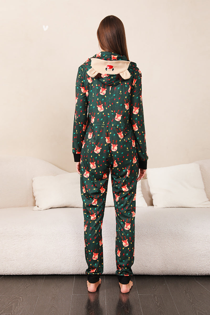 Load image into Gallery viewer, Dark Green Printed Family Christmas One Piece Pajamas