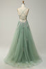 Load image into Gallery viewer, A Line Spaghetti Straps Green Long Prom Dress with Criss Cross Back