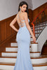 Load image into Gallery viewer, Sparkly Mermaid Light Blue Prom Dress with Slit