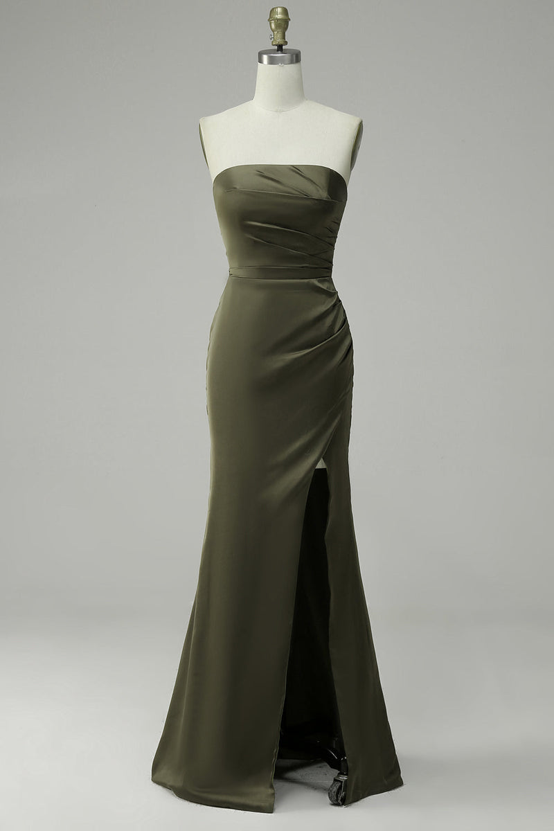 Olive green deals strapless dress