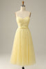 Load image into Gallery viewer, Yellow Spaghetti Straps Tea Length Prom Dress