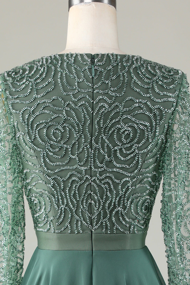 Load image into Gallery viewer, A Line Green V-Neck Beaded Long Sleeves Mother Of the Bride Dress