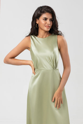 Satin Simple Green Bridesmaid Dress with Pleated