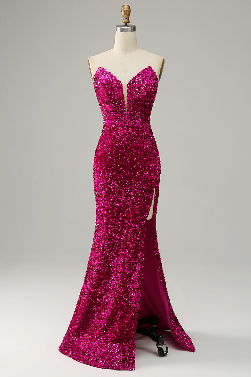 Hot pink best sale sequin prom dress