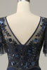 Load image into Gallery viewer, Navy Appliques Sequin Mother of Bride Dress